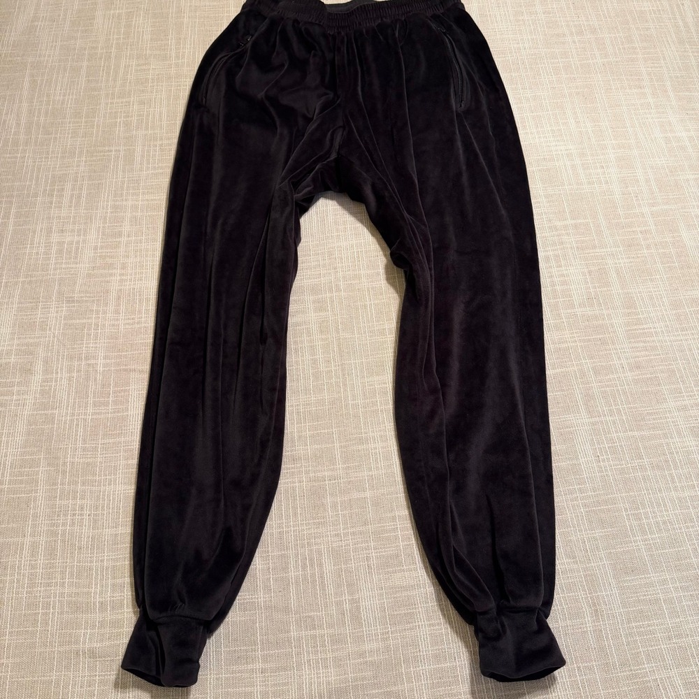 Skims Womens Black Velour Joggers Elastic Waist‎ Zipper Pockets Tapered Pants L